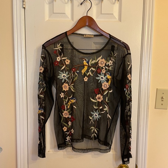 Zara mesh sheer embroidered top - Picture 1 of 2